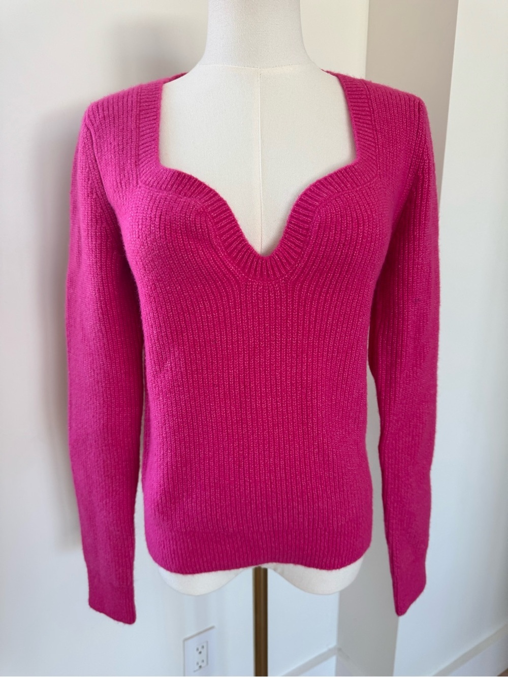 The Drop NWT Hot Pink Fuchia Preston Ribbed Sweetheart Sweater Date Night Brunch